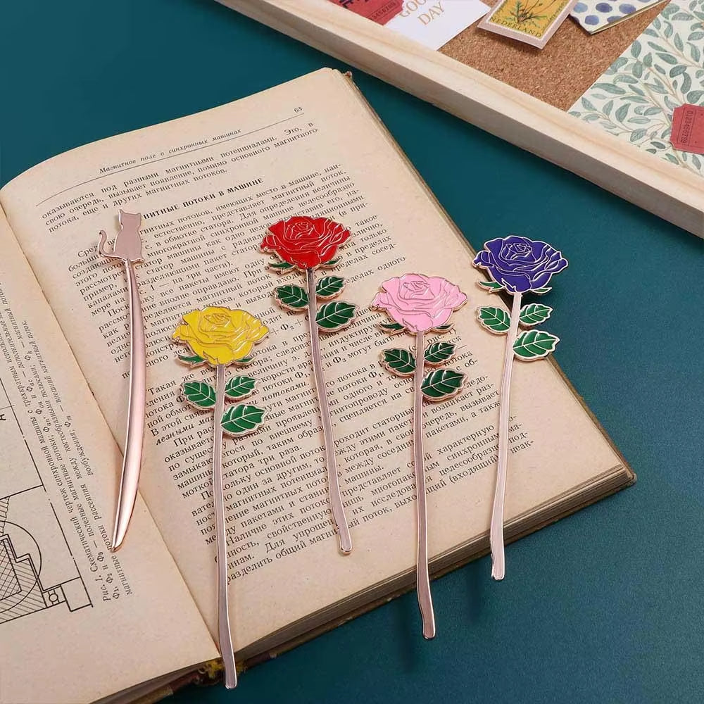 1pc Kawaii Cat Bird Rose Alloy Bookmark