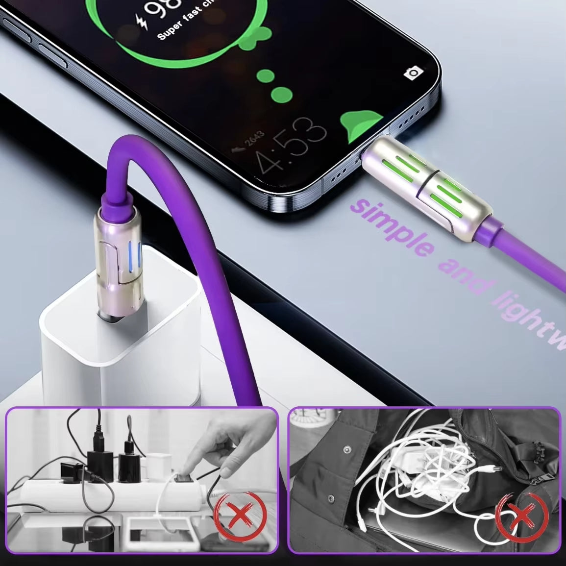 4 in 1 Multi Connectors Charger Rotating Elbow USB Charging Silicone Cable