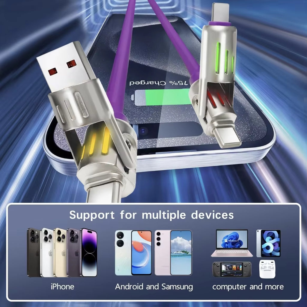 4 in 1 Multi Connectors Charger Rotating Elbow USB Charging Silicone Cable