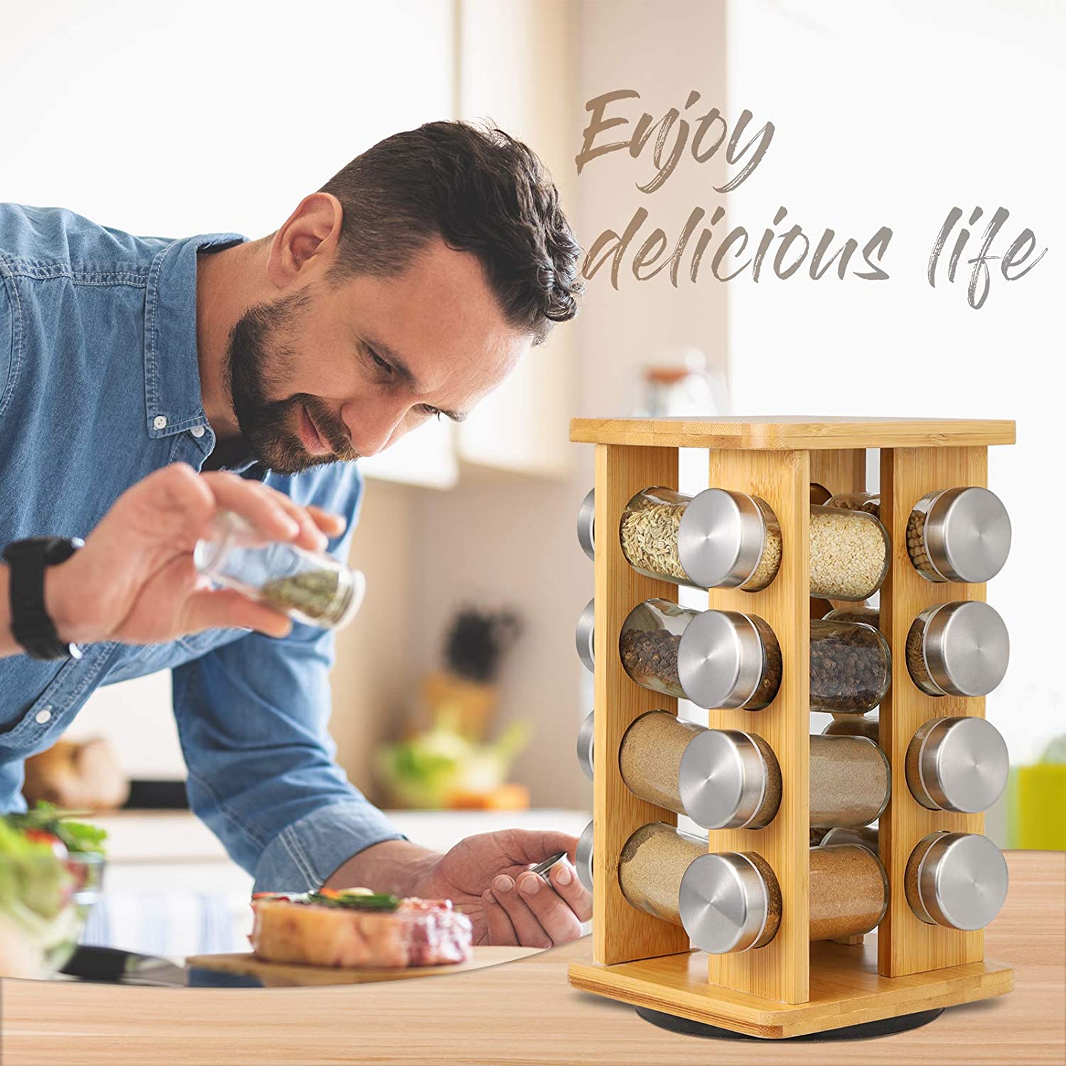 Rotating Solid Wood Spice Rack – Distinct Pk