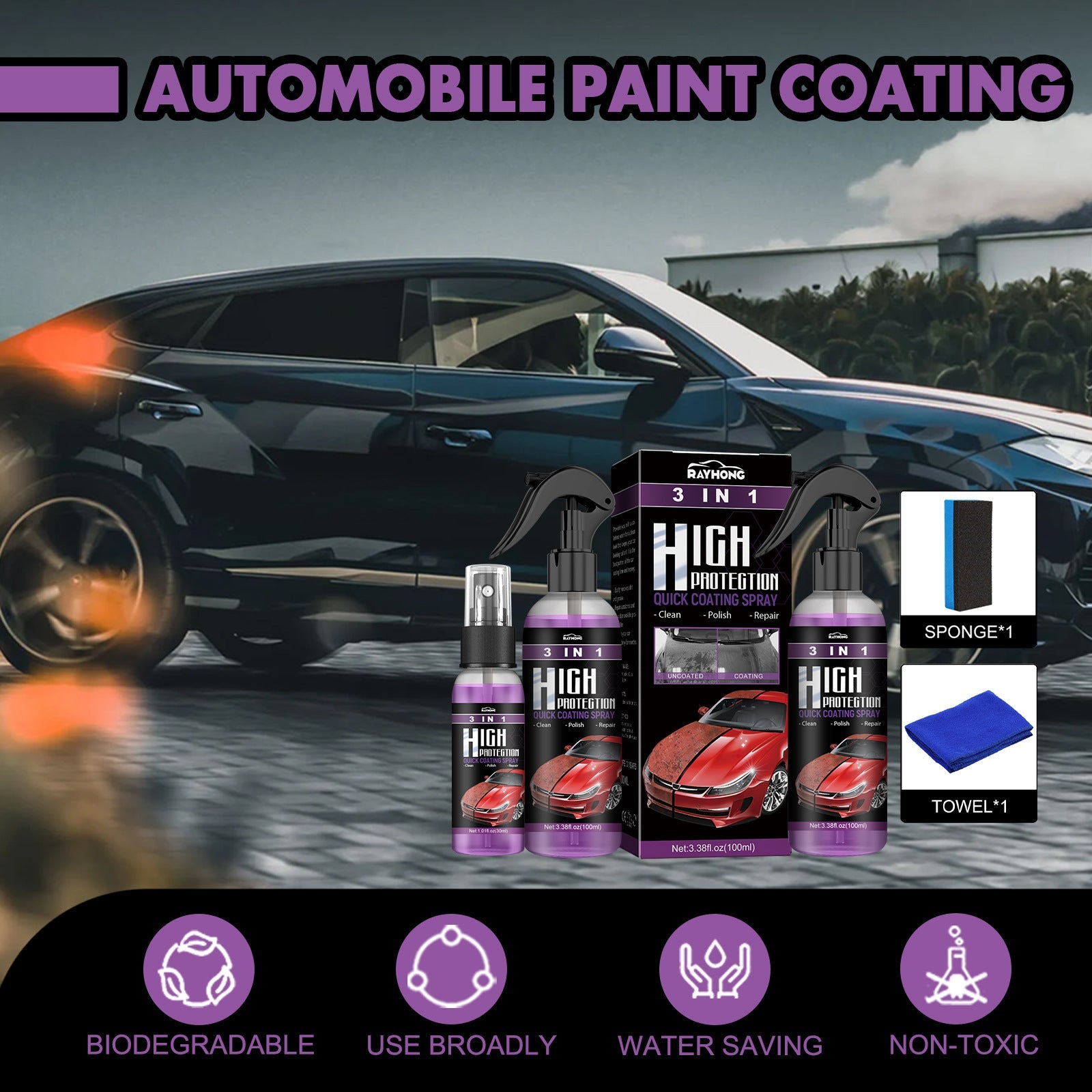 Famedeals.pk ™ - 3 In 1 High Protection Quick Car Coating Spray (100 Ml)