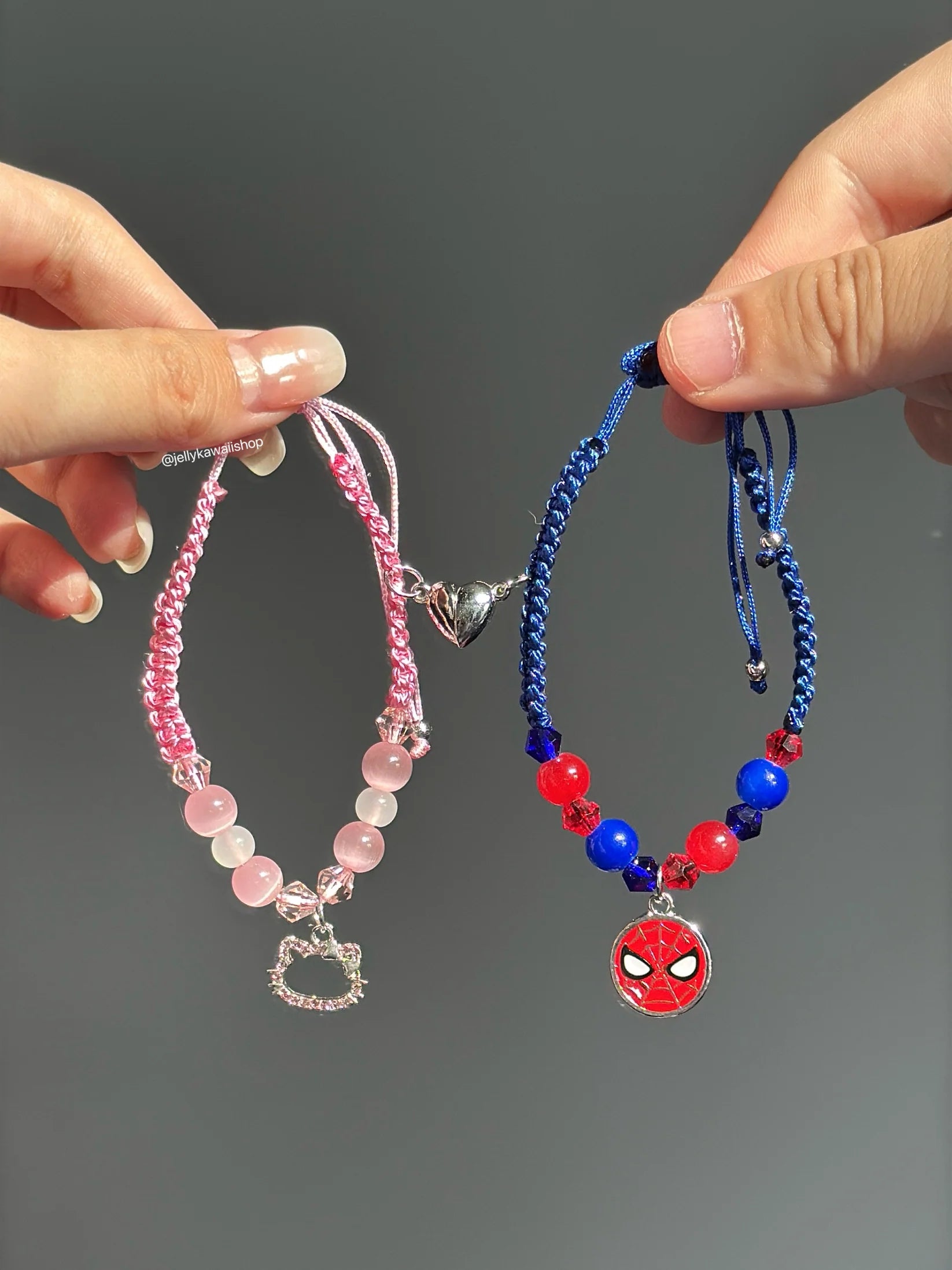 2 in 1 Hellokitty and Spiderman Magnetic Couples Bracelets Matching Friendship Bracelets